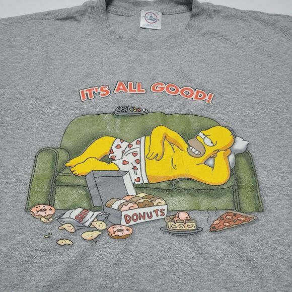 Vintage The Simpsons "It’s All Good" Donuts Homer Simpson Y2k T-Shirt Size XL - Picture 2 of 7